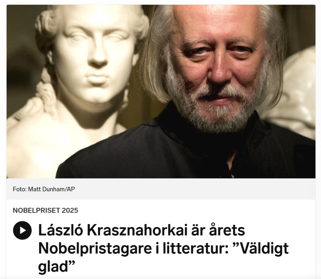 拉斯洛获得诺贝尔文学奖后接受媒体采访：开心、平静又紧张